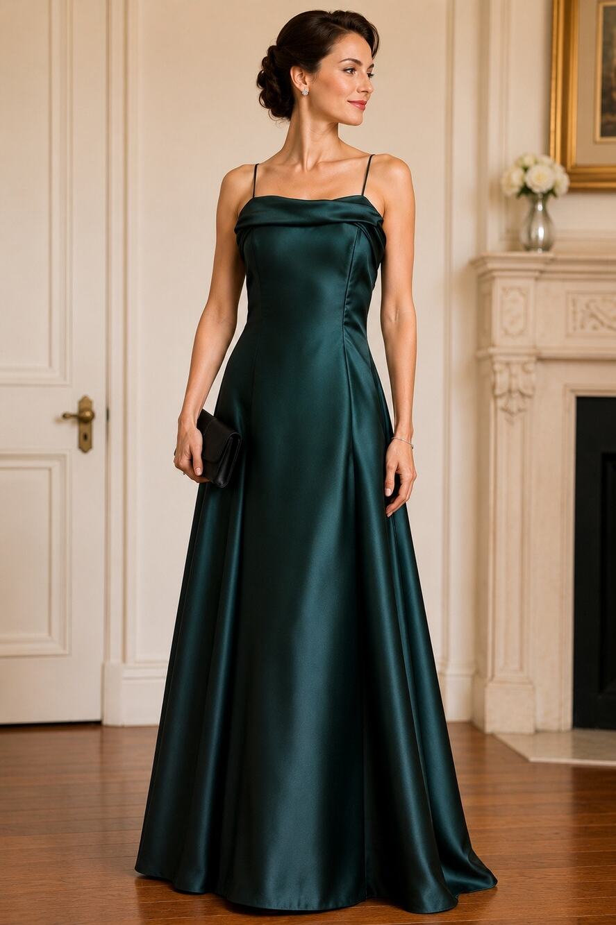 Michelangelo by David’s Bridal Hunter Green Satin Evening Gown Size 10 NWT